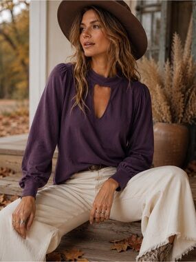 NATION LOS ANGELES SHELBY CUT OUT TEE LONG SLEEVE TOP SZ M